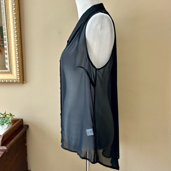 Jeunesse Black Silk Sleeveless Sheer Blouse Button Down Tank Size Large L - Picture 6 of 10